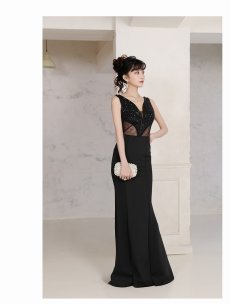 画像2: キャバドレス ロング ロング 無地 ノースリーブ 谷間 マーメイド Belsia(S/M/L)(ブラック/レッド/ホワイト) (2)
