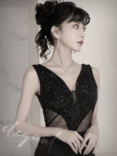 画像5: キャバドレス ロング ロング 無地 ノースリーブ 谷間 マーメイド Belsia(S/M/L)(ブラック/レッド/ホワイト) (5)