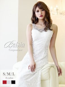 画像1: ビジュー レース ロングドレス スパンコール キャバ嬢 Belsia(S/M/L)(レッド/ホワイト/ブラック) (1)