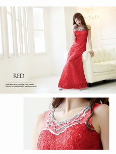 画像5: ビジュー レース ロングドレス スパンコール キャバ嬢 Belsia(S/M/L)(レッド/ホワイト/ブラック) (5)