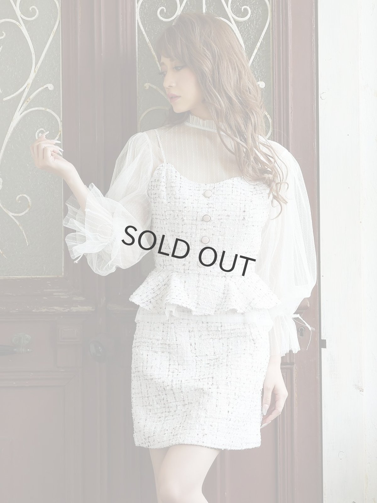 画像4: ツイード 2p セットアップ ペプラム ドレス Belsia(S/M/L)(ピンク) (4)