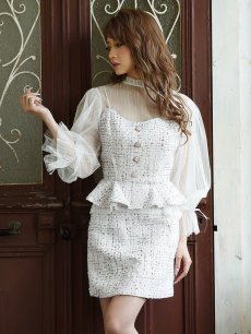 画像4: ツイード 2p セットアップ ペプラム ドレス Belsia(S/M/L)(ピンク) (4)