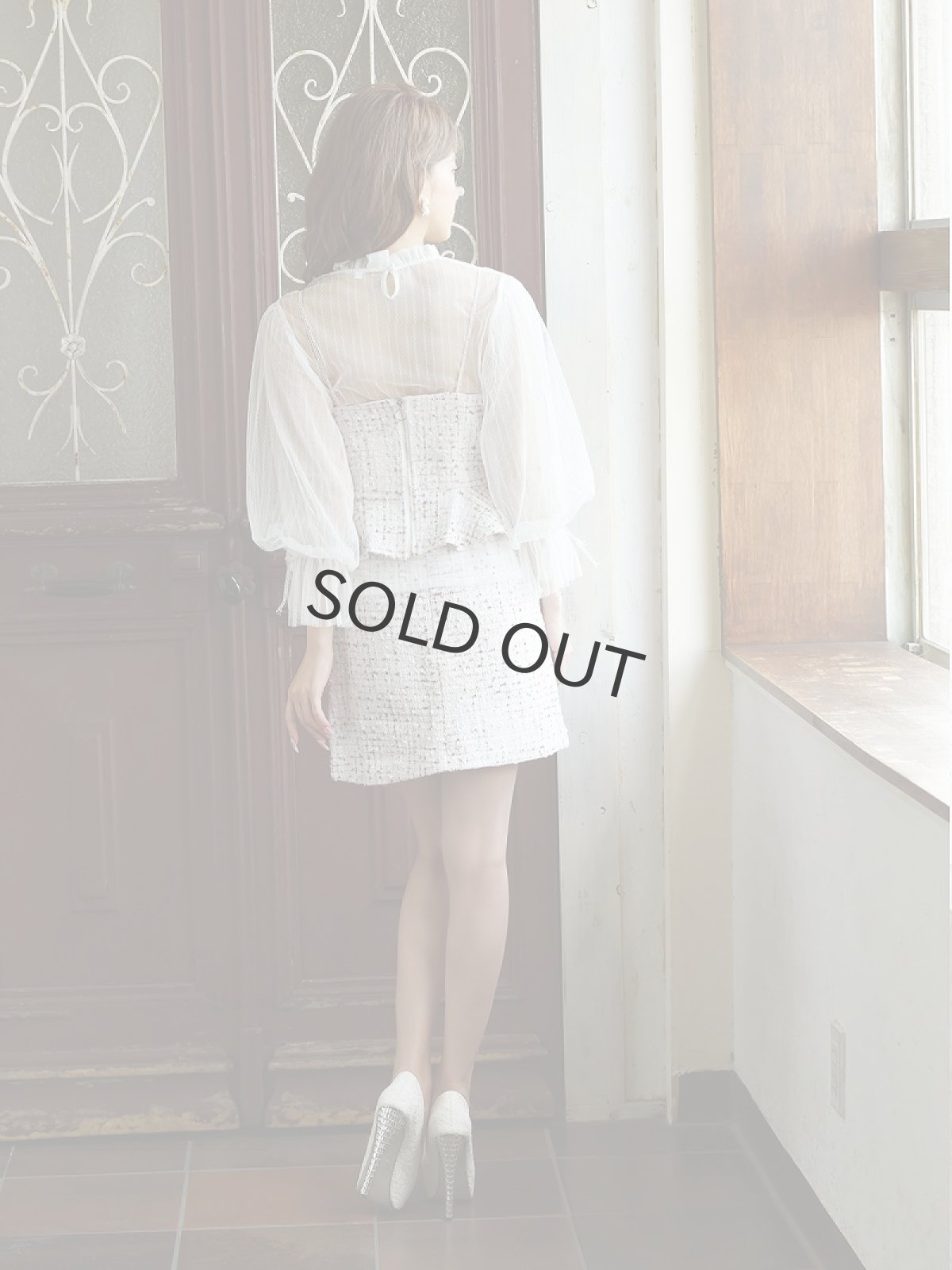 画像5: ツイード 2p セットアップ ペプラム ドレス Belsia(S/M/L)(ピンク) (5)