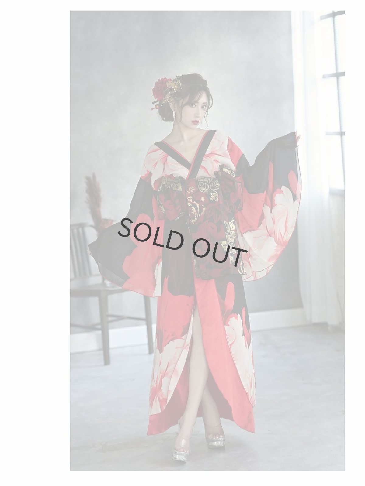 画像2: ※予約販売※キャバドレス 和柄 花魁 ドレス 和柄 着物ドレス キャバ 流遊(S/M/L/XL(2L))(レッド(1月上旬)) (2)