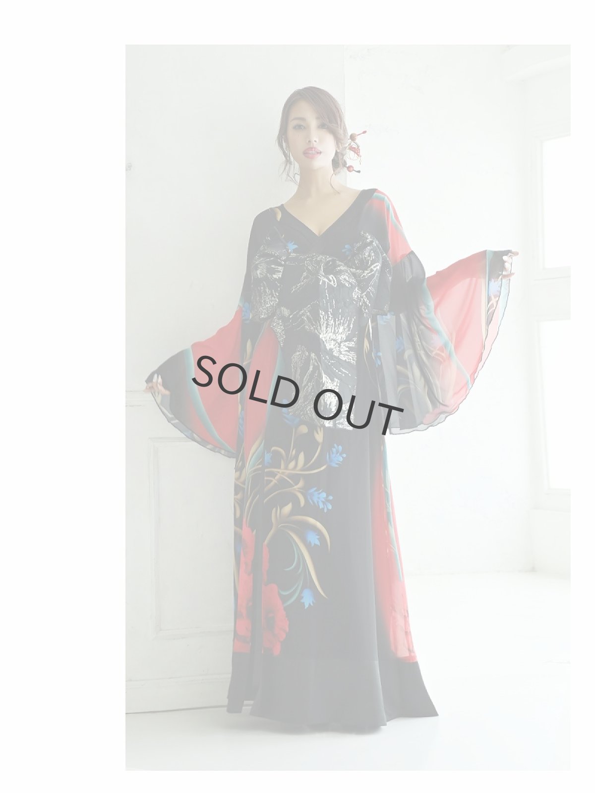 画像4: 着物ドレス 簡単 花魁 和柄 赤 流遊(S/M/L/XL)(レッド) (4)