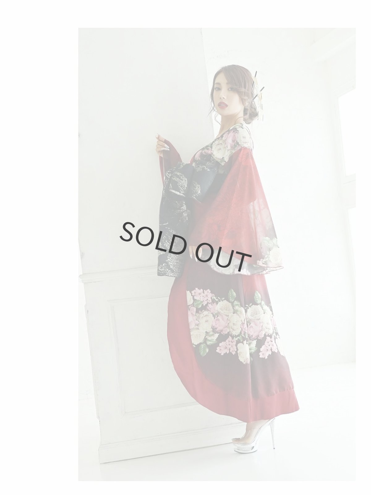 画像5: 盛り帯 遊女 花魁ドレス 着物ドレス ダンス衣装 流遊(S/M/L/XL)(ワイン) (5)