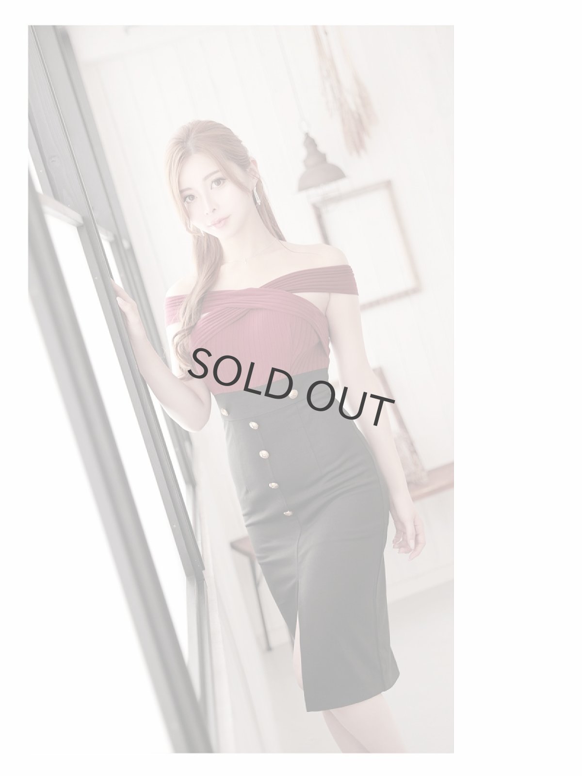 画像4: ワンピース キャバドレス 膝丈 韓国ドレス ミディ丈 膝丈 オフショル DaysPiece(S/M/L)(ワイン) (4)