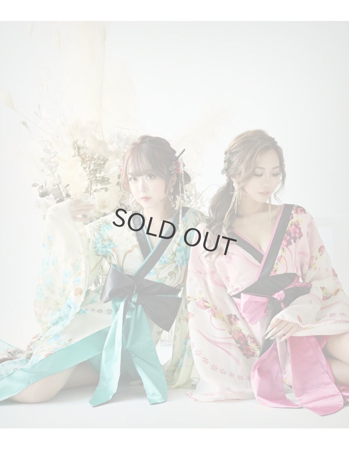画像2: キャバドレス 和柄 花柄 中ミニ 花魁 着物ドレス 和柄 流遊(S/M/L/XL(2L))(ピンク/グリーン/パープル) (2)