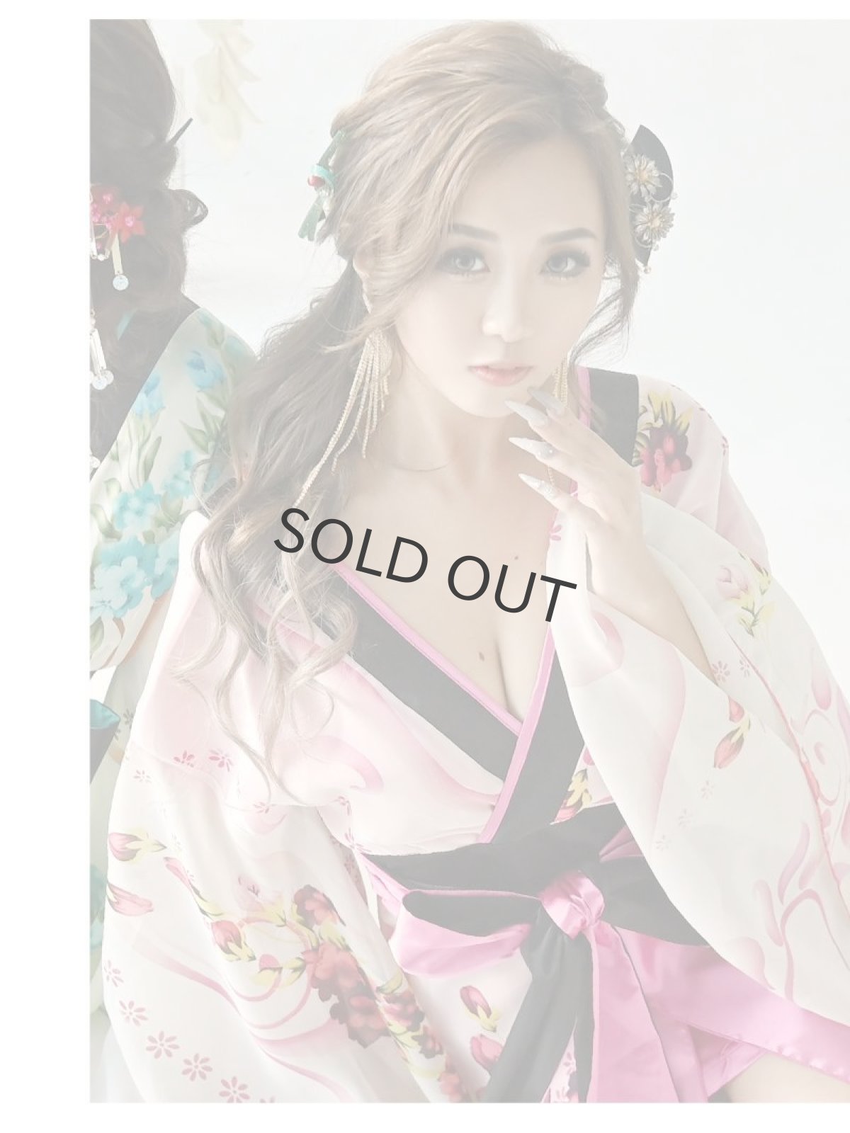 画像3: キャバドレス 和柄 花柄 中ミニ 花魁 着物ドレス 和柄 流遊(S/M/L/XL(2L))(ピンク/グリーン/パープル) (3)