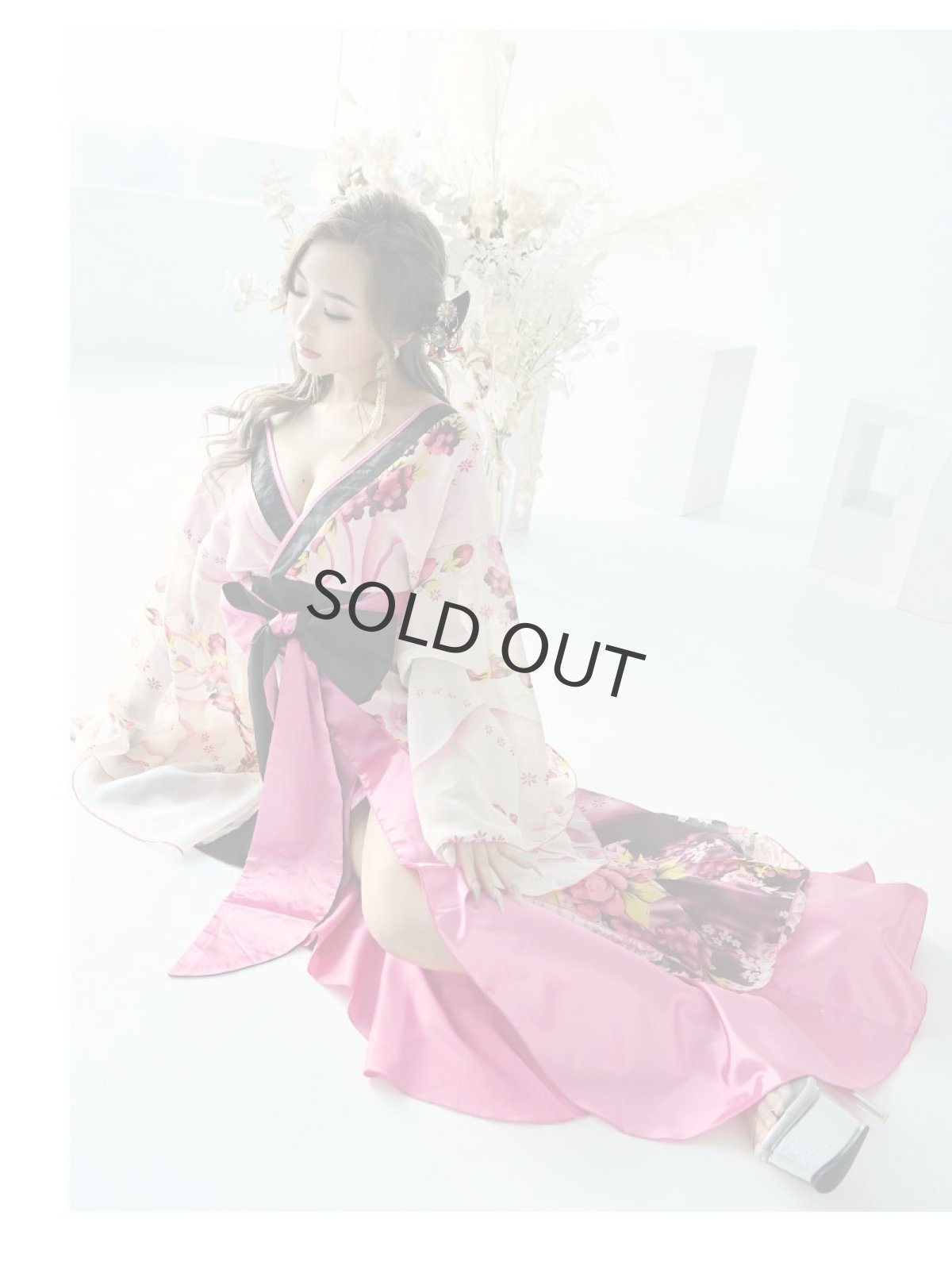 画像4: キャバドレス 和柄 花柄 中ミニ 花魁 着物ドレス 和柄 流遊(S/M/L/XL(2L))(ピンク/グリーン/パープル) (4)