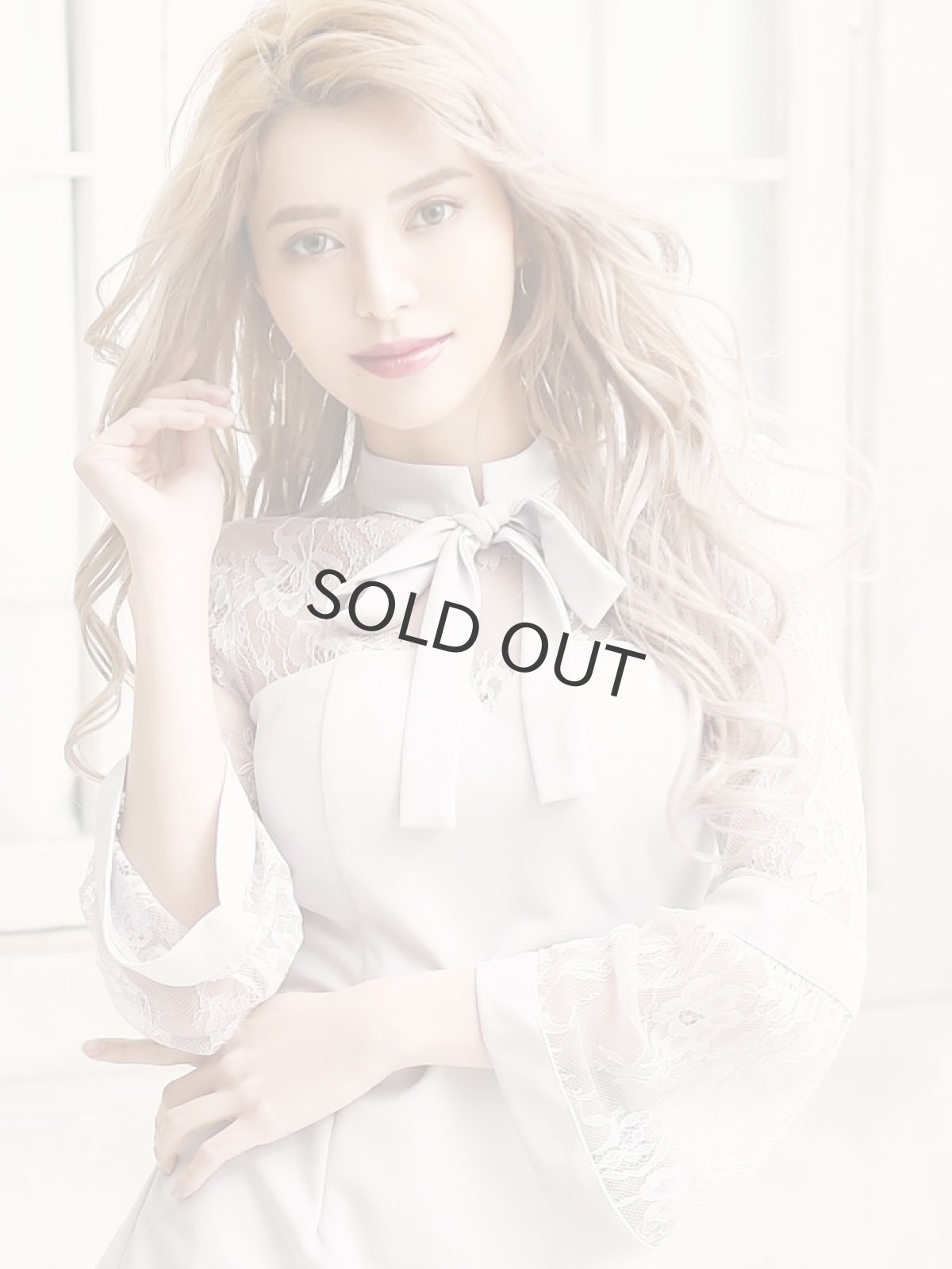 画像4: リボン ベルスリーブ レース袖 長袖 膝丈 DaysPiece(S/M/L/XL)(ホワイト/ブラック/グレー) (4)