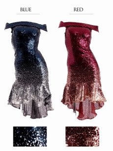 画像5: スパンコール ミニドレス キャバ嬢 オフショル マーメイド Belsia(S/M/L)(ブルー/レッド) (5)
