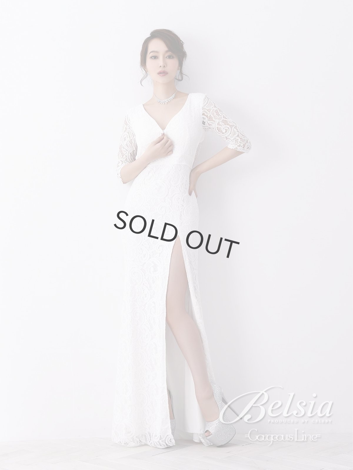 画像2: レース ロングドレス マーメイド スリット 袖付き Belsia(M/L/XL)(ブラック/ホワイト/レッド) (2)