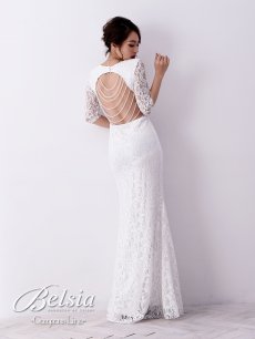 画像3: レース ロングドレス マーメイド スリット 袖付き Belsia(M/L/XL)(ブラック/ホワイト/レッド) (3)