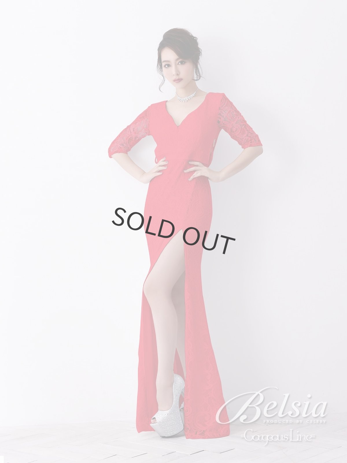 画像4: レース ロングドレス マーメイド スリット 袖付き Belsia(M/L/XL)(ブラック/ホワイト/レッド) (4)