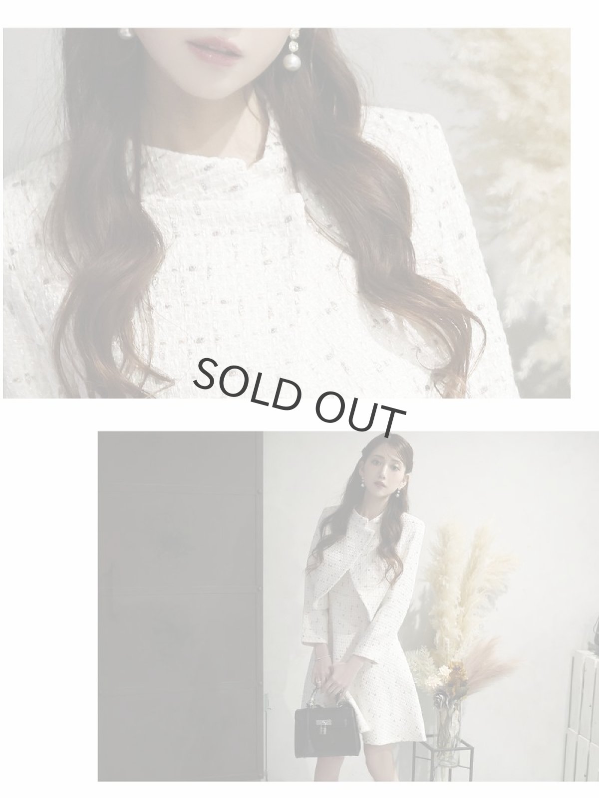 画像3: キャバスーツ 膝丈 ツイード フレア スーツ セットアップ Belsia(S/M/L)(ホワイト) (3)