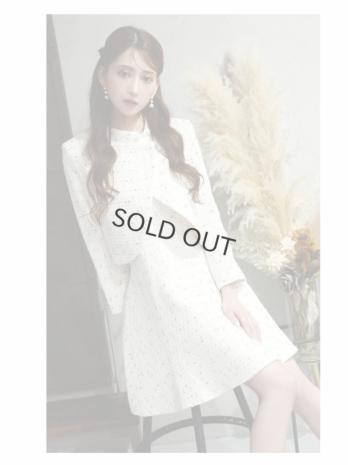 画像5: キャバスーツ 膝丈 ツイード フレア スーツ セットアップ Belsia(S/M/L)(ホワイト) (5)