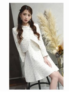 画像5: キャバスーツ 膝丈 ツイード フレア スーツ セットアップ Belsia(S/M/L)(ホワイト) (5)