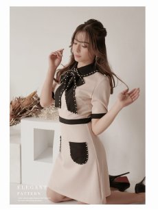 画像4: ※一部予約販売※キャバドレス ミニ キャバドレス ベージュ 五分袖 ストレッチ 上品 Belsia(S/M/L/XL)(【削除】ブラック) (4)