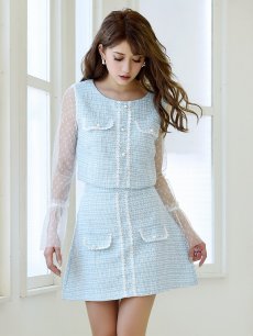 画像5: ツイード セットアップ ドレス キャバ嬢 ミニドレス Belsia(S/M/L)(ブルー/ホワイト) (5)