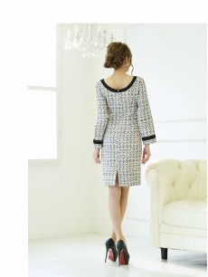 画像5: ツィード 長袖 膝丈 黒 キャバドレス Belsia(S/M/L/XL)(ホワイト) (5)