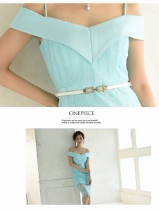 画像5: オフショル ワンカラー 膝丈 レース 袖付き Belsia(S/M/L)(ワイン/ホワイト/ブルー) (5)