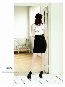 画像4: ドット ボウタイリボン ベルト付き ミニ丈 タイト Belsia(S/M/L/XL)(ホワイト) (4)