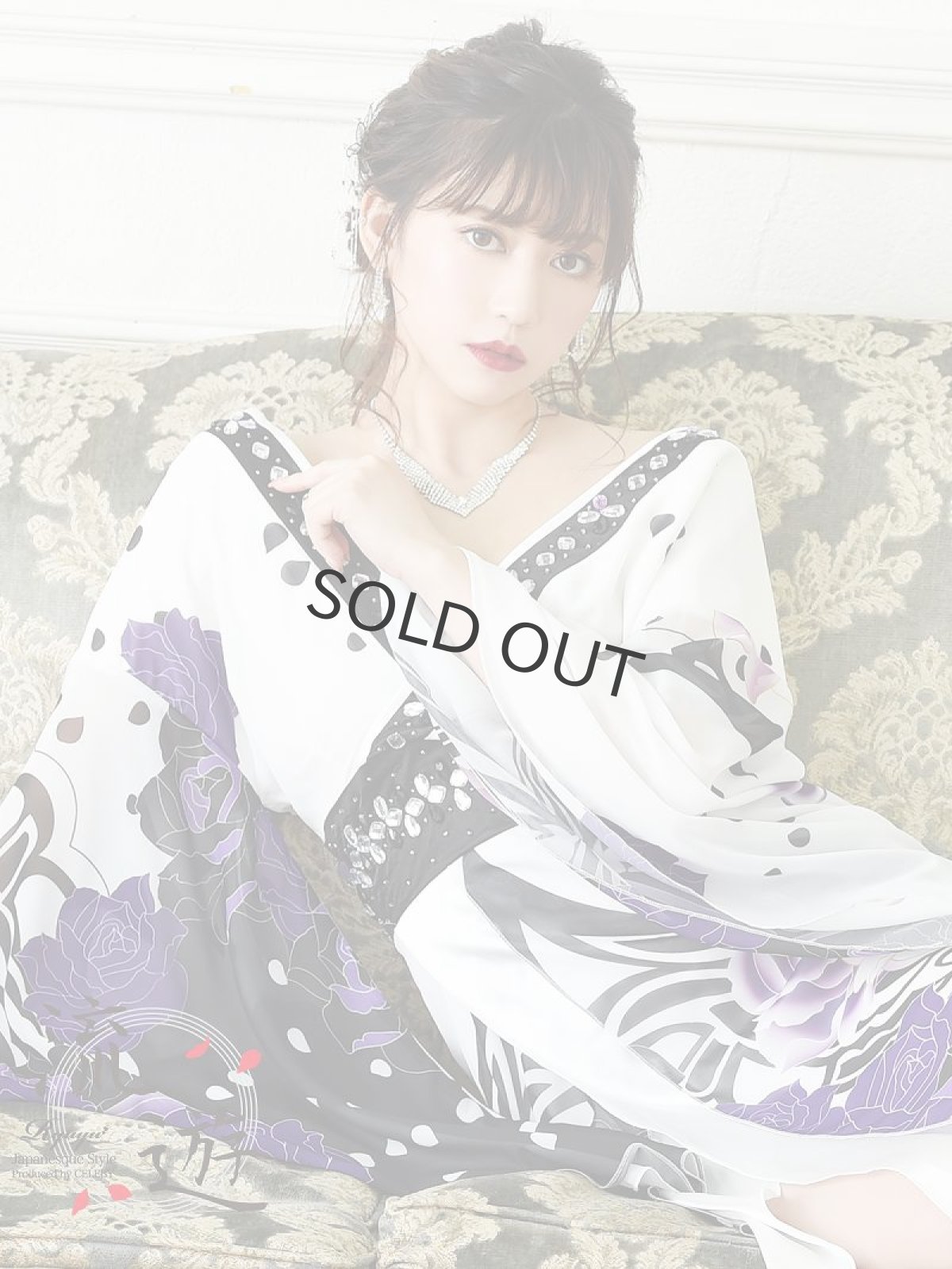 画像2: 中ミニ 白 紫 バラ シフォン 流遊(S/M/L/XL)(ホワイト) (2)