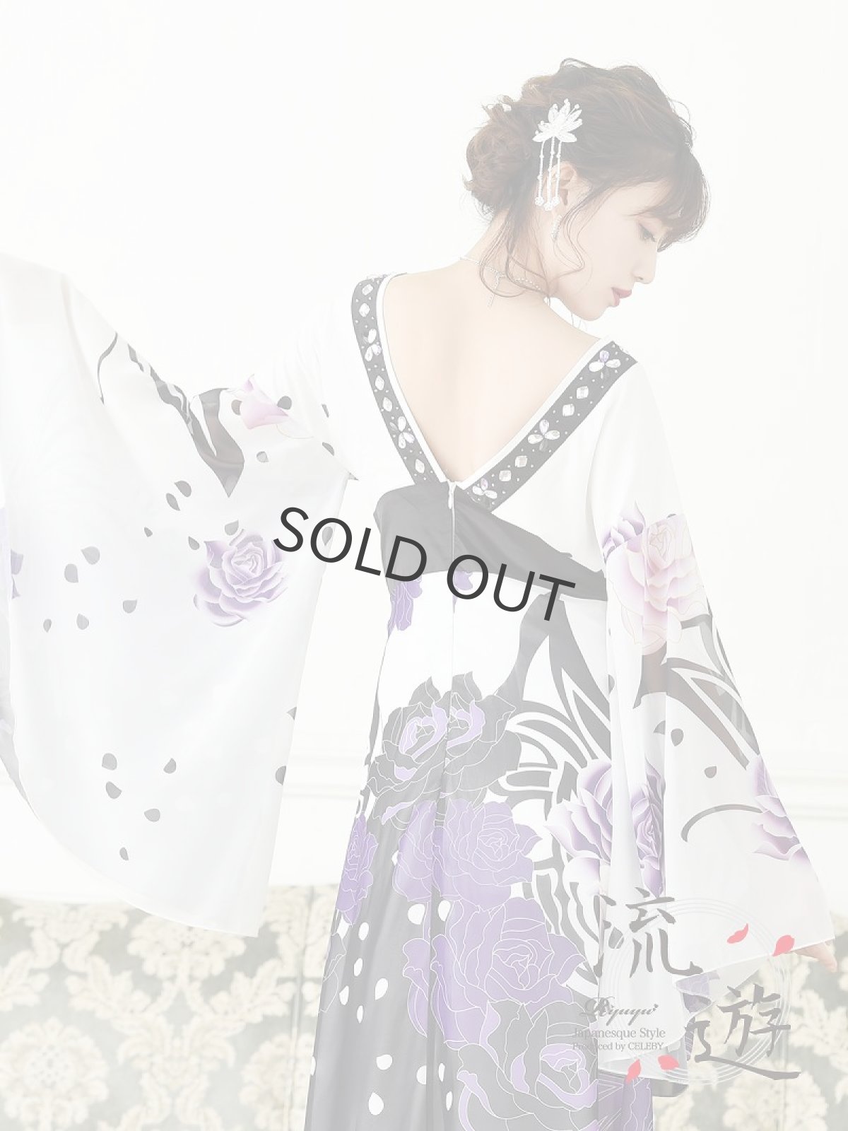 画像3: 中ミニ 白 紫 バラ シフォン 流遊(S/M/L/XL)(ホワイト) (3)