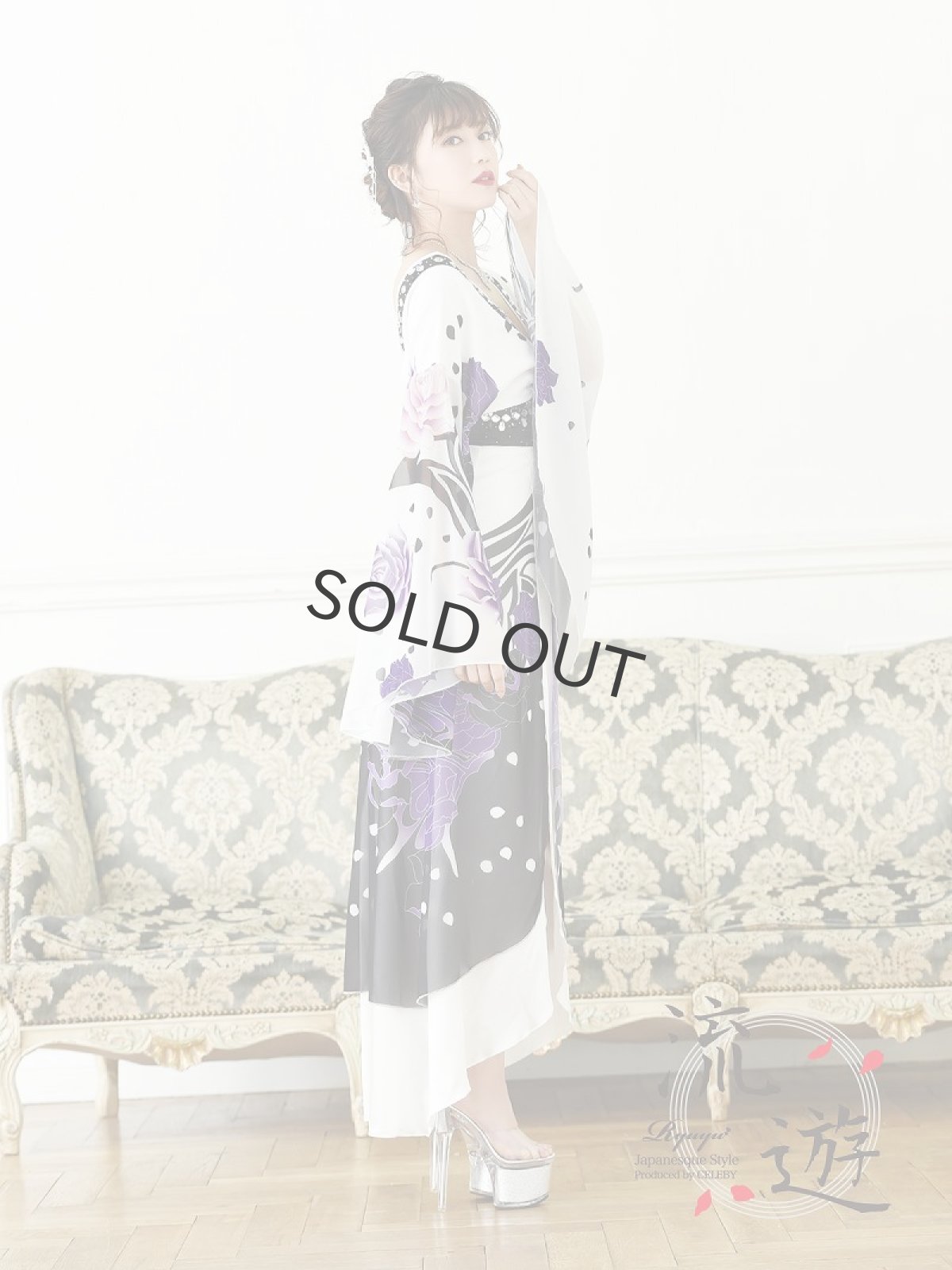 画像4: 中ミニ 白 紫 バラ シフォン 流遊(S/M/L/XL)(ホワイト) (4)