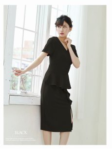 画像5: ペプラム タイト 膝丈 半袖 ワンカラー Belsia(S/M/L)(ピンク/ブラック) (5)