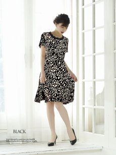 画像5: 袖付き 膝丈 キャバクラドレス アニマル柄 大きいサイズ Belsia(S/M/L/XL/XXL)(ブラック/ホワイト) (5)