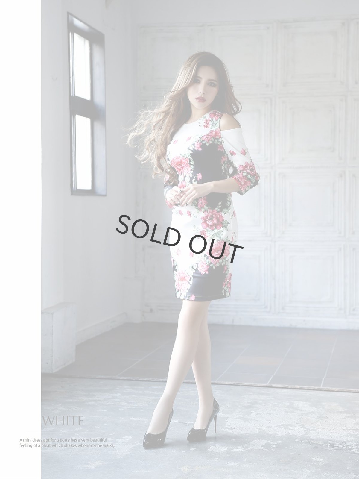 画像5: 大きいサイズ 花柄 オープンショルダー 七分袖 膝丈 DaysPiece(S/M/L/XL/XXL)(ホワイト) (5)