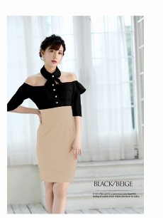 画像2: キャバドレス ミニ ボウタイリボン タイト 袖付き キャバ嬢 バイカラー Belsia(S/M/L)(ブラック×ベージュ/ホワイト×ブラック) (2)