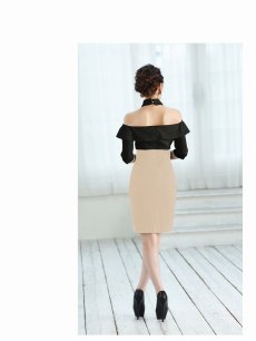 画像3: キャバドレス ミニ ボウタイリボン タイト 袖付き キャバ嬢 バイカラー Belsia(S/M/L)(ブラック×ベージュ/ホワイト×ブラック) (3)