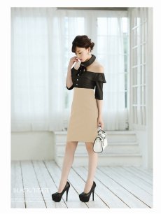 画像4: キャバドレス ミニ ボウタイリボン タイト 袖付き キャバ嬢 バイカラー Belsia(S/M/L)(ブラック×ベージュ/ホワイト×ブラック) (4)