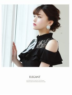 画像3: 千鳥柄 オープンショルダー リボンブローチ 秋 袖付き Belsia(S/M/L/XL)(ブラック) (3)