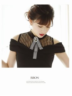 画像3: ワンカラー リボン ブローチ タイト ハイネック Belsia(S/M/L/XL)(ブラック) (3)
