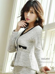 画像3: ペプラム ツイード 長袖 大きいサイズ 私服 Belsia(S/M/L/XL)(ブラック/ホワイト) (3)