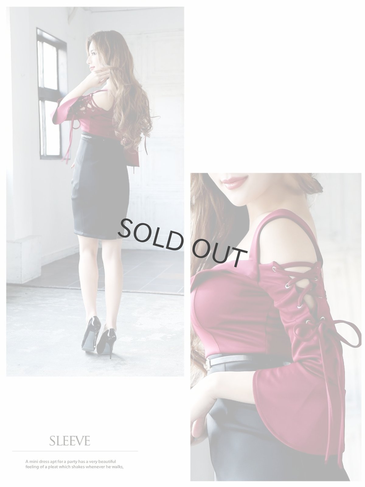 画像4: バイカラー スピンドル 編み上げ オープンショルダー 膝丈 DaysPiece(S/M/L)(イエロー×ネイビー/ワイン×ブラック/ブラック×ピンク) (4)