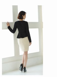 画像4: ペプラム タイト セットアップ 無地 フォーマルスーツ Belsia(S/M/L/XL)(ブラック×ベージュ) (4)