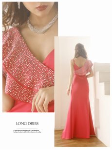 画像4: ワンショルダー ロング 深スリット ビジュー キャバドレス Belsia(S/M/L)(ピンク/ワイン/ホワイト) (4)
