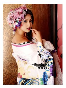 画像2: 着物 花魁 着物 和柄 振袖 薔薇 流遊(フリーサイズ)(ブルー) (2)