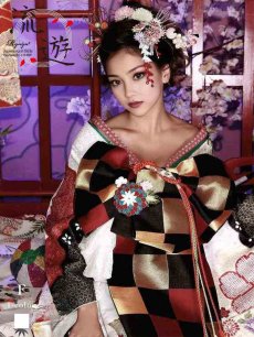 画像1: 着物 白地 桜 菊 和装 振袖 流遊(フリーサイズ)(ホワイト) (1)