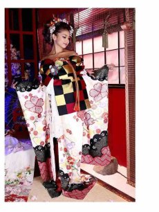 画像2: 着物 白地 桜 菊 和装 振袖 流遊(フリーサイズ)(ホワイト) (2)