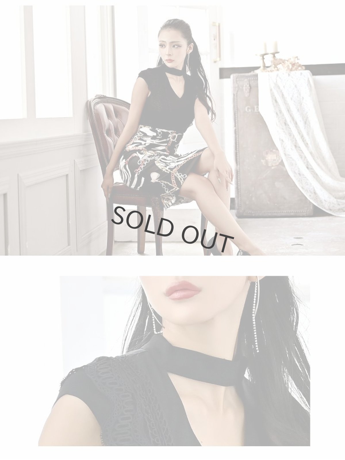 画像3: タイト チェーン柄 フリル袖 バストカット 膝丈 DaysPiece(S/M/L/XL)(ブルー/ブラック) (3)