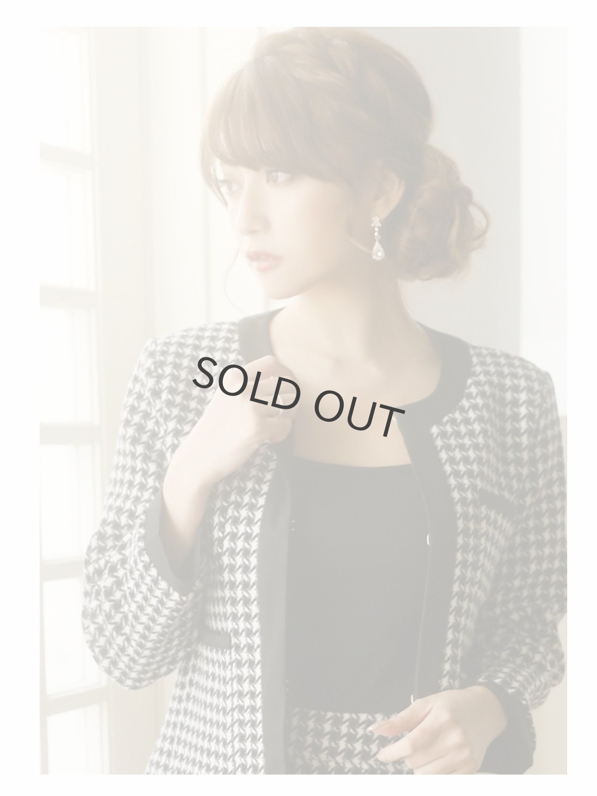 画像3: 千鳥柄 ノーカラー タイト 13号スーツ 膝丈 Belsia.LUX(S/M/L/XL)(ブラック) (3)