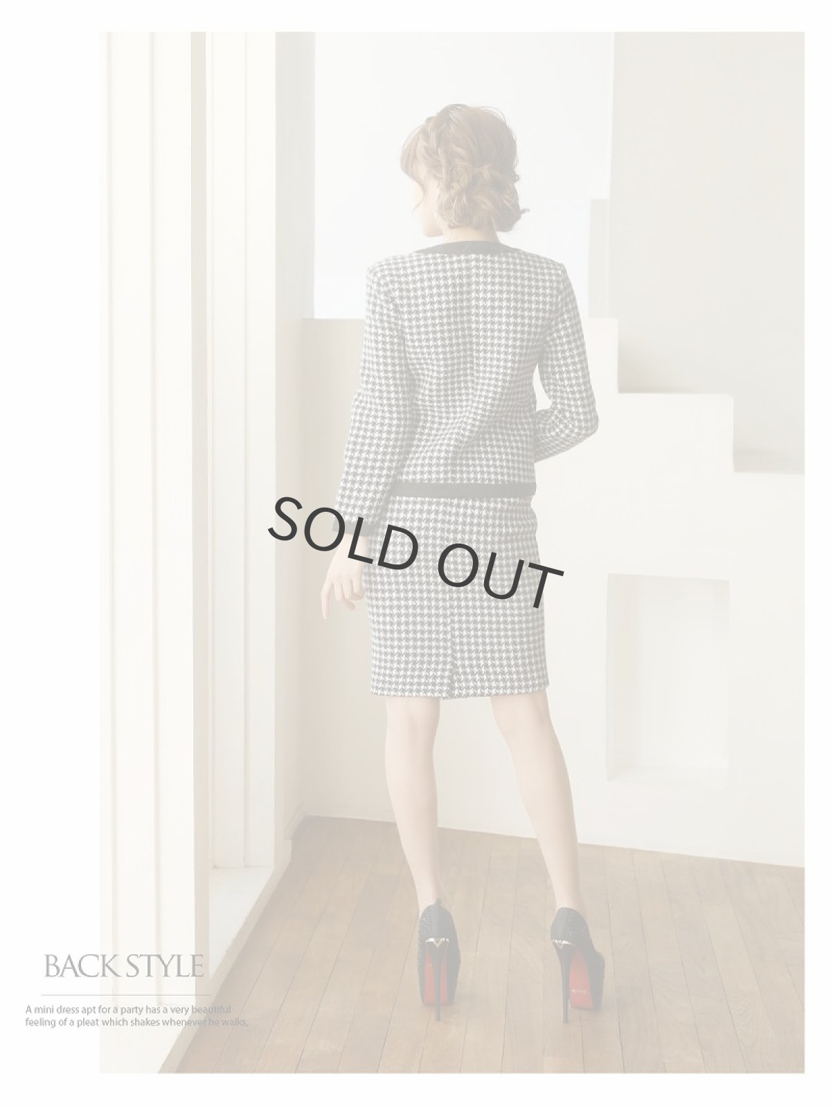 画像4: 千鳥柄 ノーカラー タイト 13号スーツ 膝丈 Belsia.LUX(S/M/L/XL)(ブラック) (4)