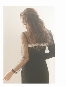 画像3: スリット 袖付き ハイネック キャバドレス 膝丈 Belsia(S/M/L)(ブラック) (3)