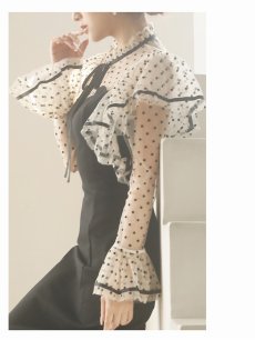 画像3: タイト ネックリボン ドットチュール 膝丈 フォーマル Belsia(S/M/L)(ブラック) (3)